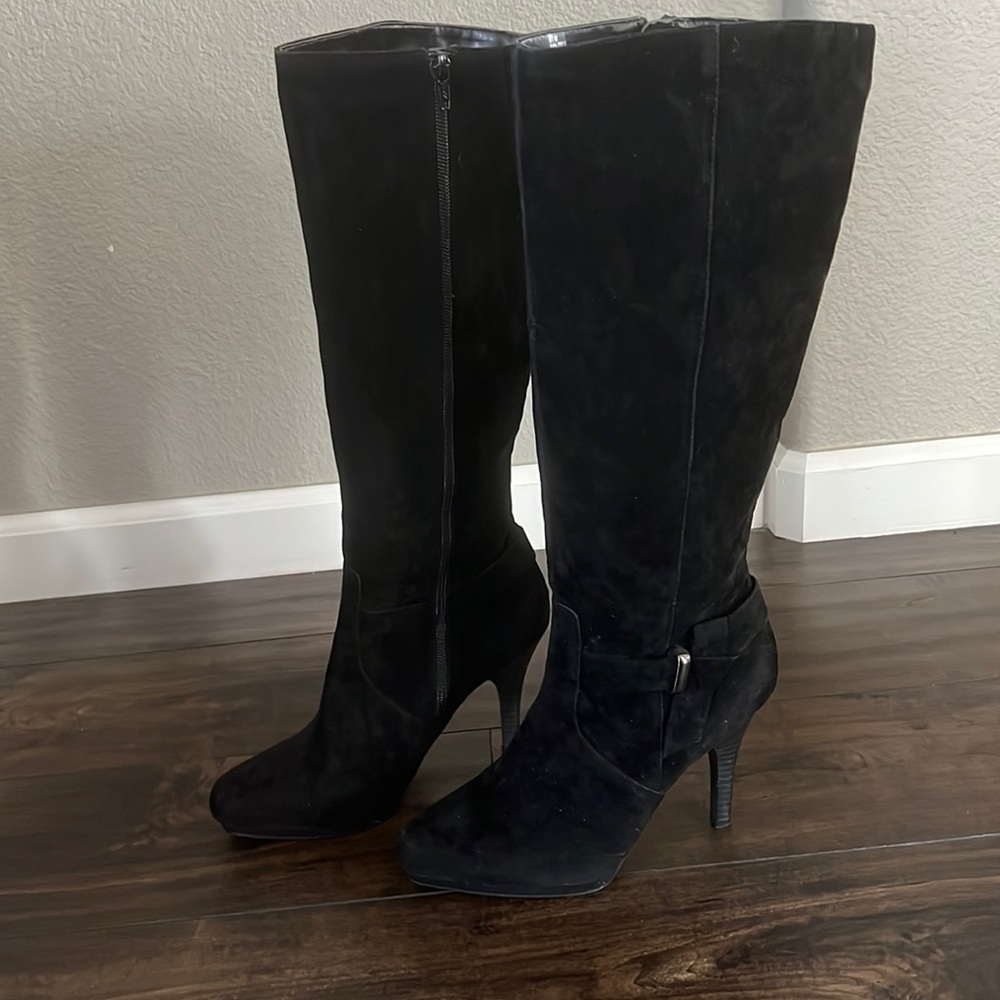 Tall black suede boots , size 8 1/2